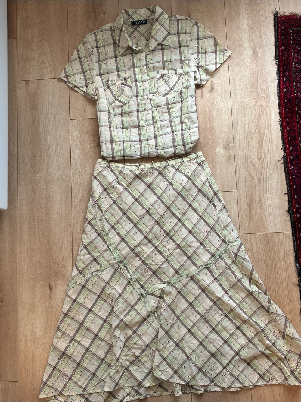 Y2K Green Plaid Two-Piece Skirt Set
